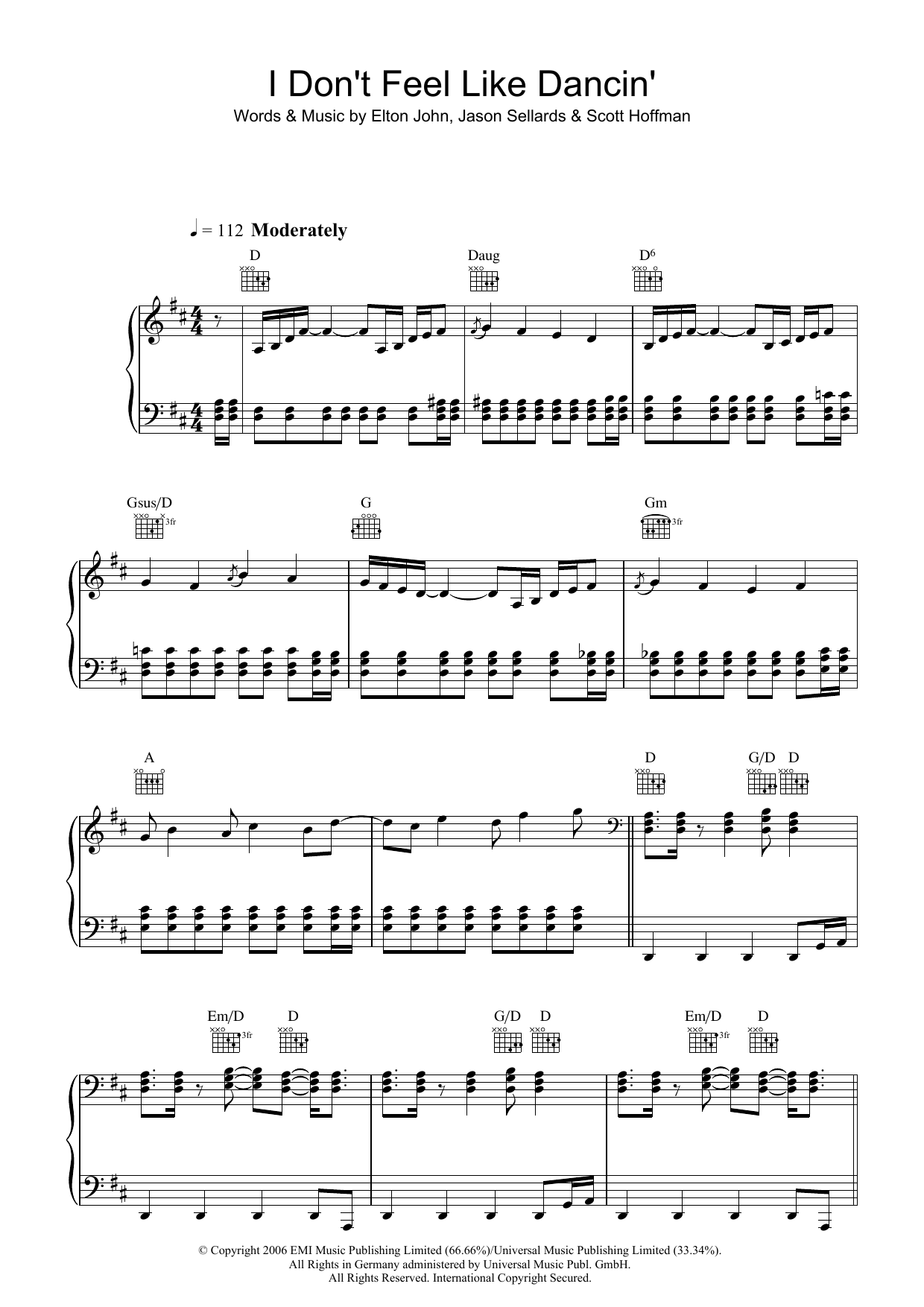 Download Scissor Sisters I Don't Feel Like Dancin' Sheet Music and learn how to play Lyrics & Piano Chords PDF digital score in minutes