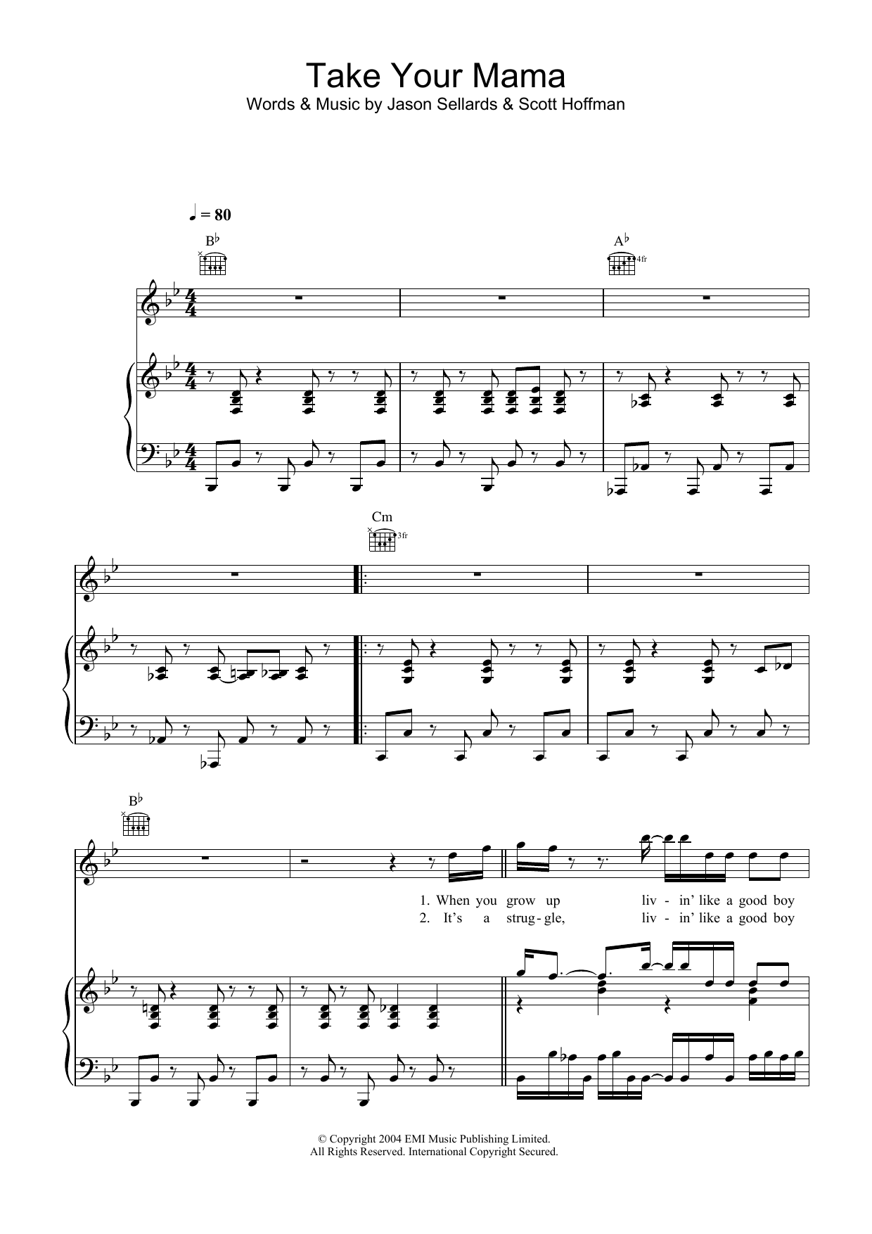 Download Scissor Sisters Take Your Mama Sheet Music and learn how to play Piano, Vocal & Guitar (Right-Hand Melody) PDF digital score in minutes