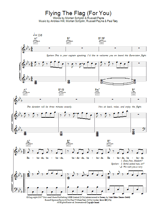 Download Scooch Flying The Flag (For You) Sheet Music and learn how to play Piano, Vocal & Guitar (Right-Hand Melody) PDF digital score in minutes