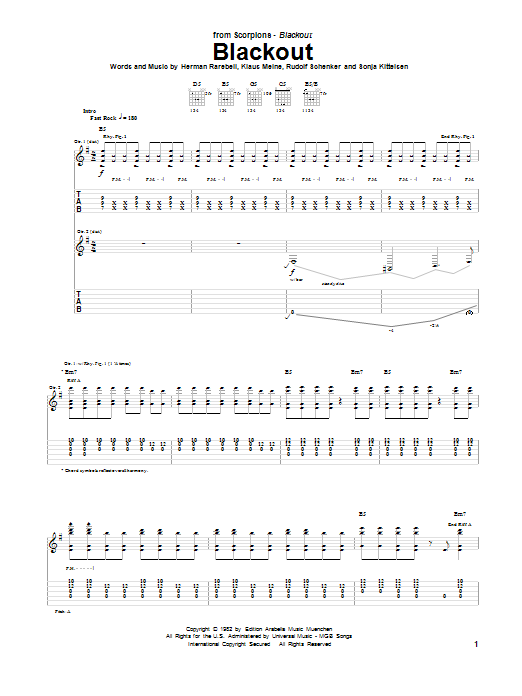 Download Scorpions Blackout Sheet Music and learn how to play Guitar Tab PDF digital score in minutes