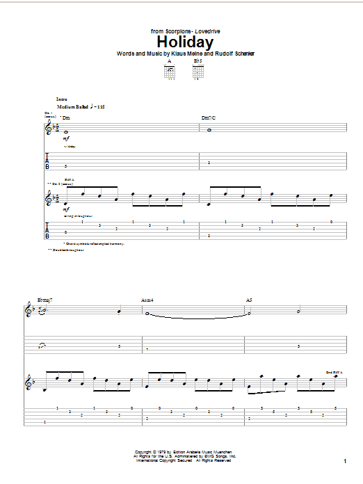 Download Scorpions Holiday Sheet Music and learn how to play Guitar Tab PDF digital score in minutes