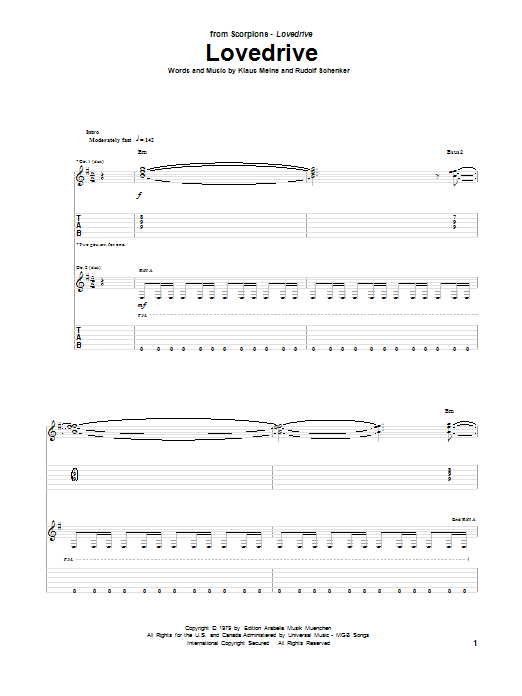 Download Scorpions Lovedrive Sheet Music and learn how to play Guitar Tab PDF digital score in minutes