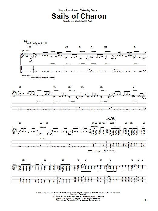 Download Scorpions Sails Of Charon Sheet Music and learn how to play Guitar Tab PDF digital score in minutes