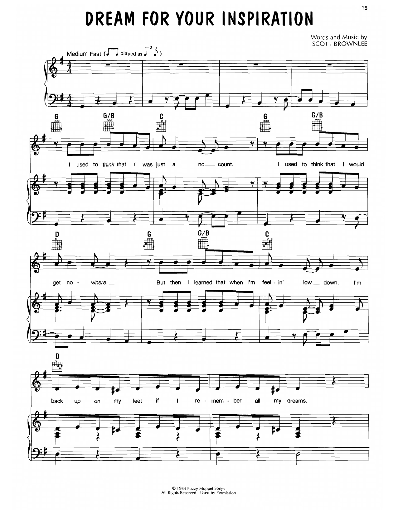 Download Scott Brownlee Dream For Your Inspiration (from Muppet Babies) Sheet Music and learn how to play Piano, Vocal & Guitar Chords (Right-Hand Melody) PDF digital score in minutes