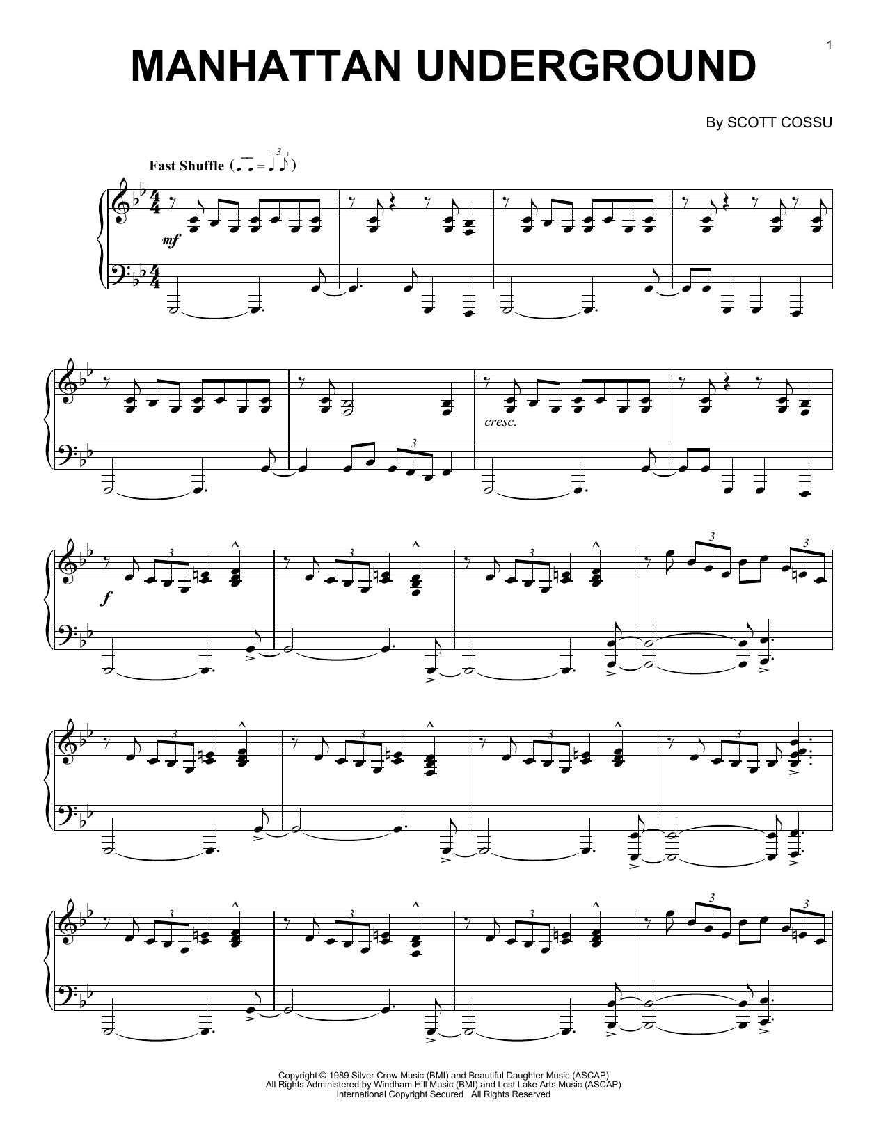 Download Scott Cossu Manhattan Underground Sheet Music and learn how to play Piano Solo PDF digital score in minutes