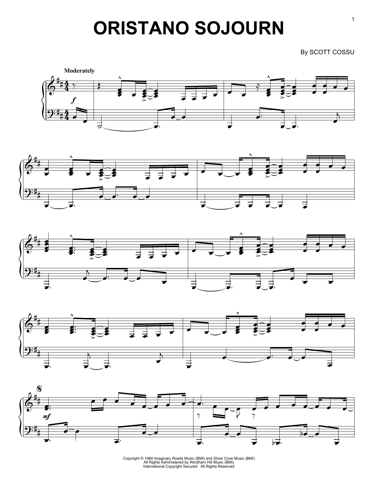 Download Scott Cossu Oristano Sojourn Sheet Music and learn how to play Piano Solo PDF digital score in minutes