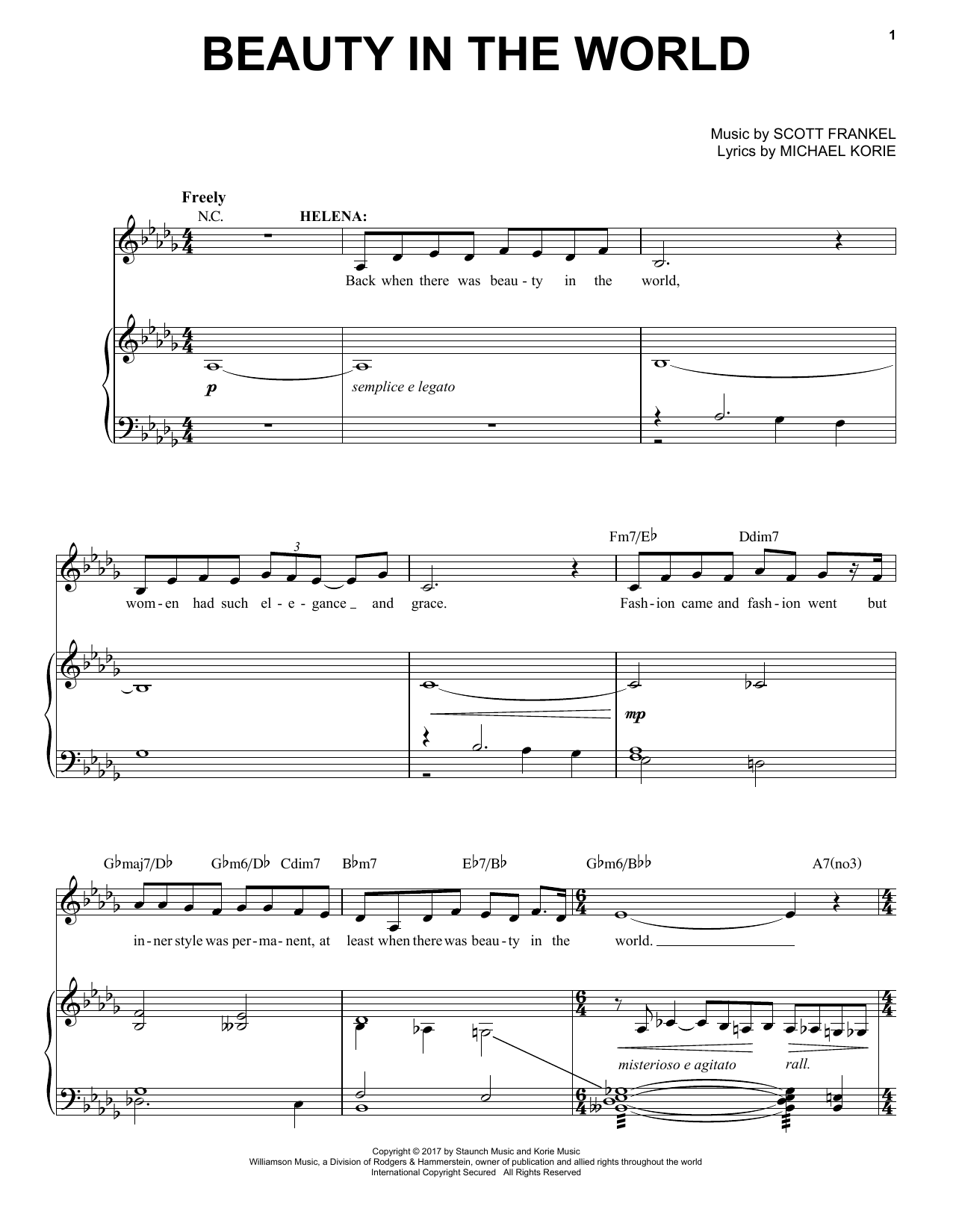 Download Scott Frankel & Michael Korie Beauty In The World Sheet Music and learn how to play Piano & Vocal PDF digital score in minutes