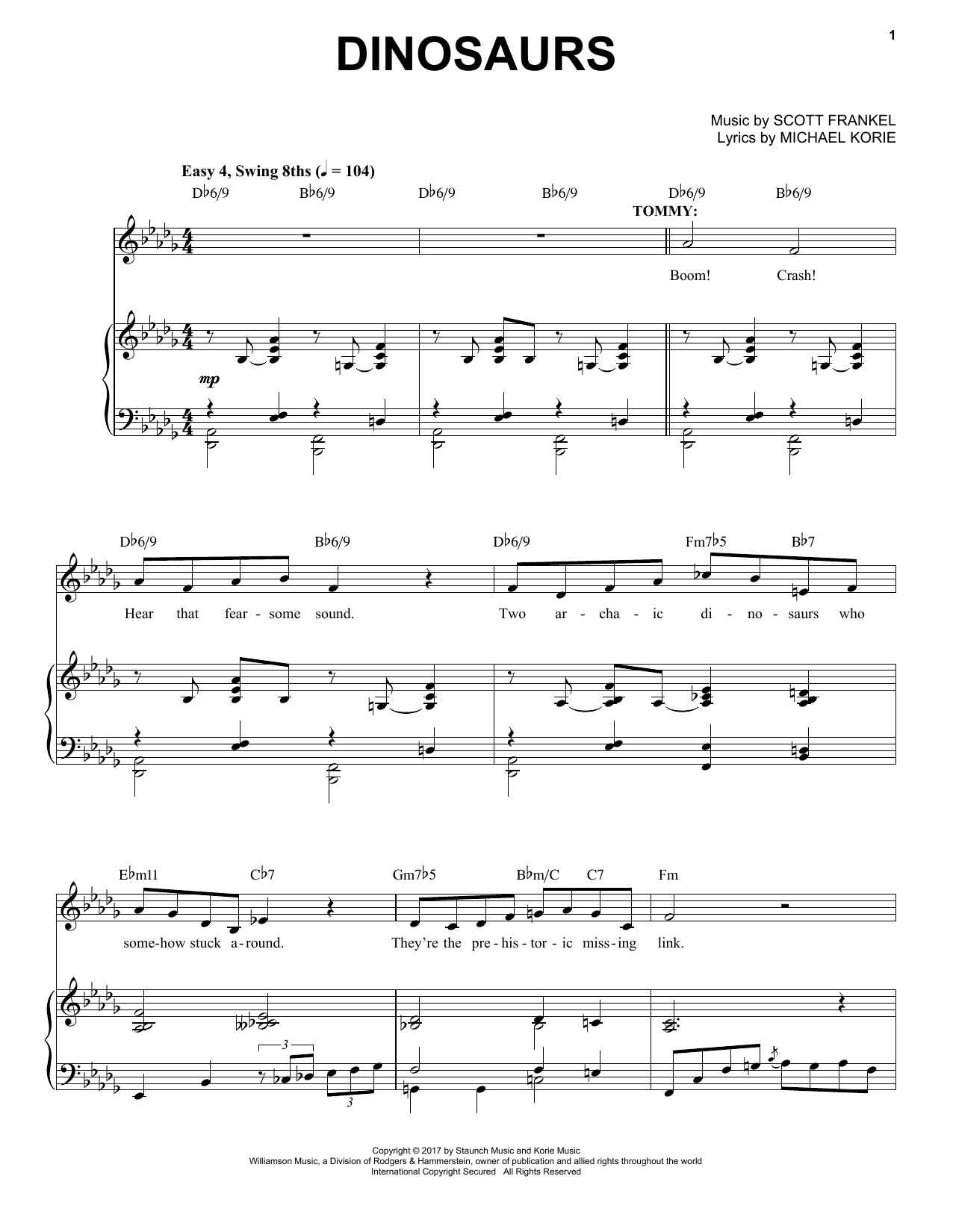 Download Scott Frankel & Michael Korie Dinosaurs Sheet Music and learn how to play Piano & Vocal PDF digital score in minutes