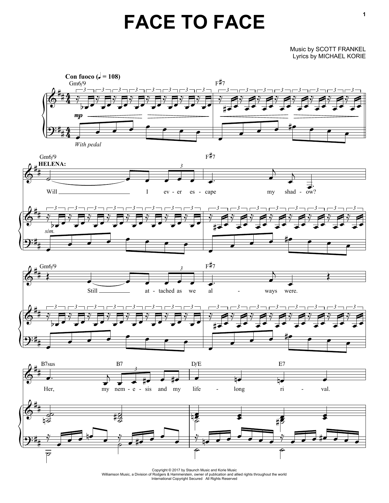 Download Scott Frankel & Michael Korie Face To Face Sheet Music and learn how to play Piano & Vocal PDF digital score in minutes