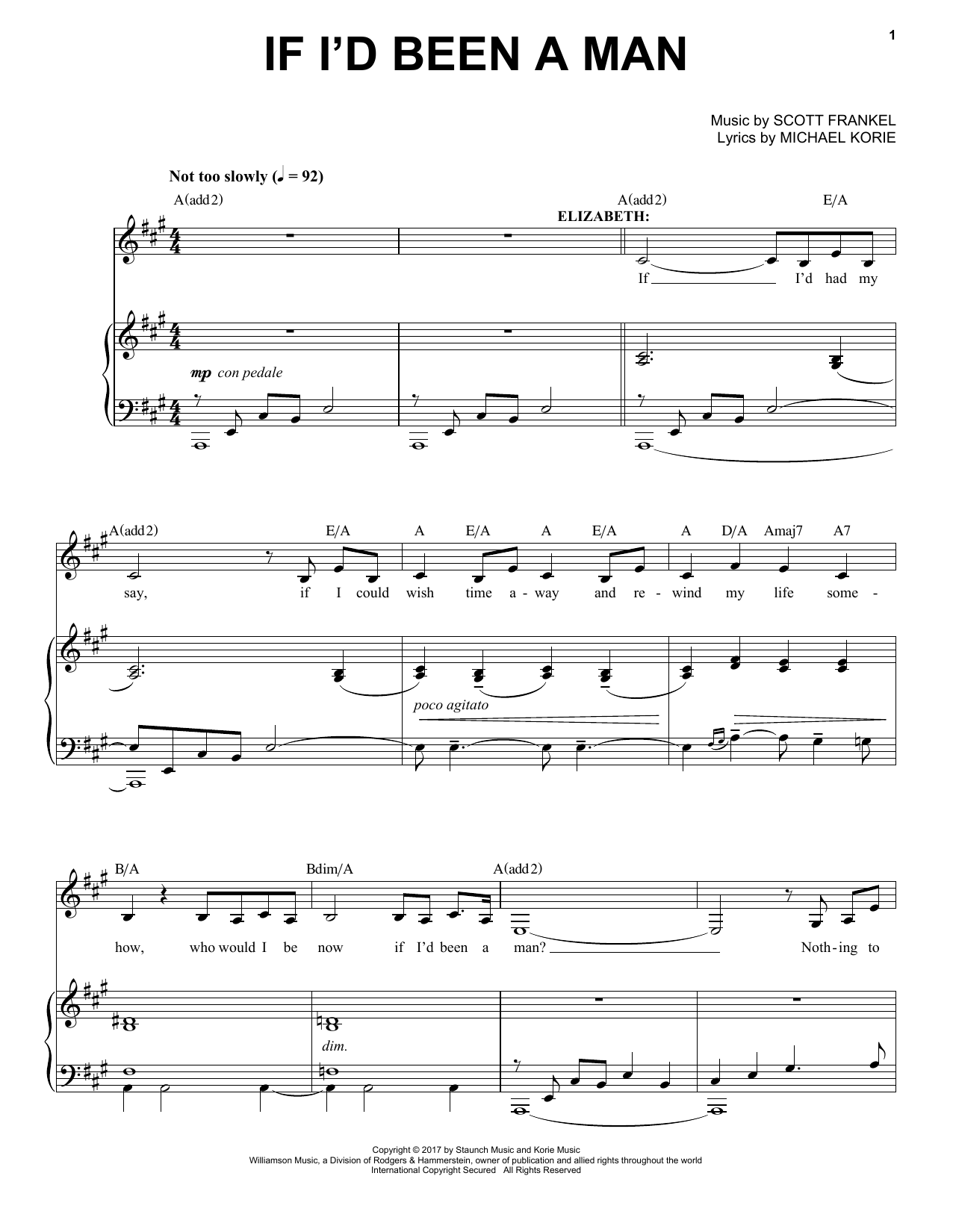 Download Scott Frankel & Michael Korie If I'd Been A Man Sheet Music and learn how to play Piano & Vocal PDF digital score in minutes