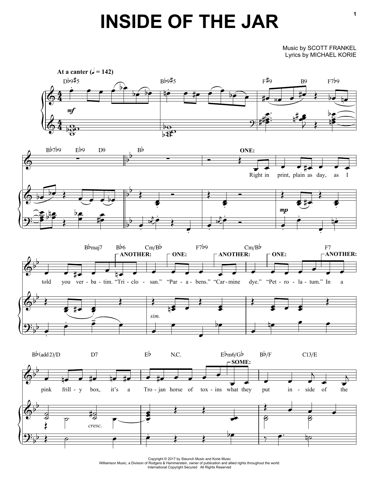 Download Scott Frankel & Michael Korie Inside Of The Jar Sheet Music and learn how to play Piano & Vocal PDF digital score in minutes