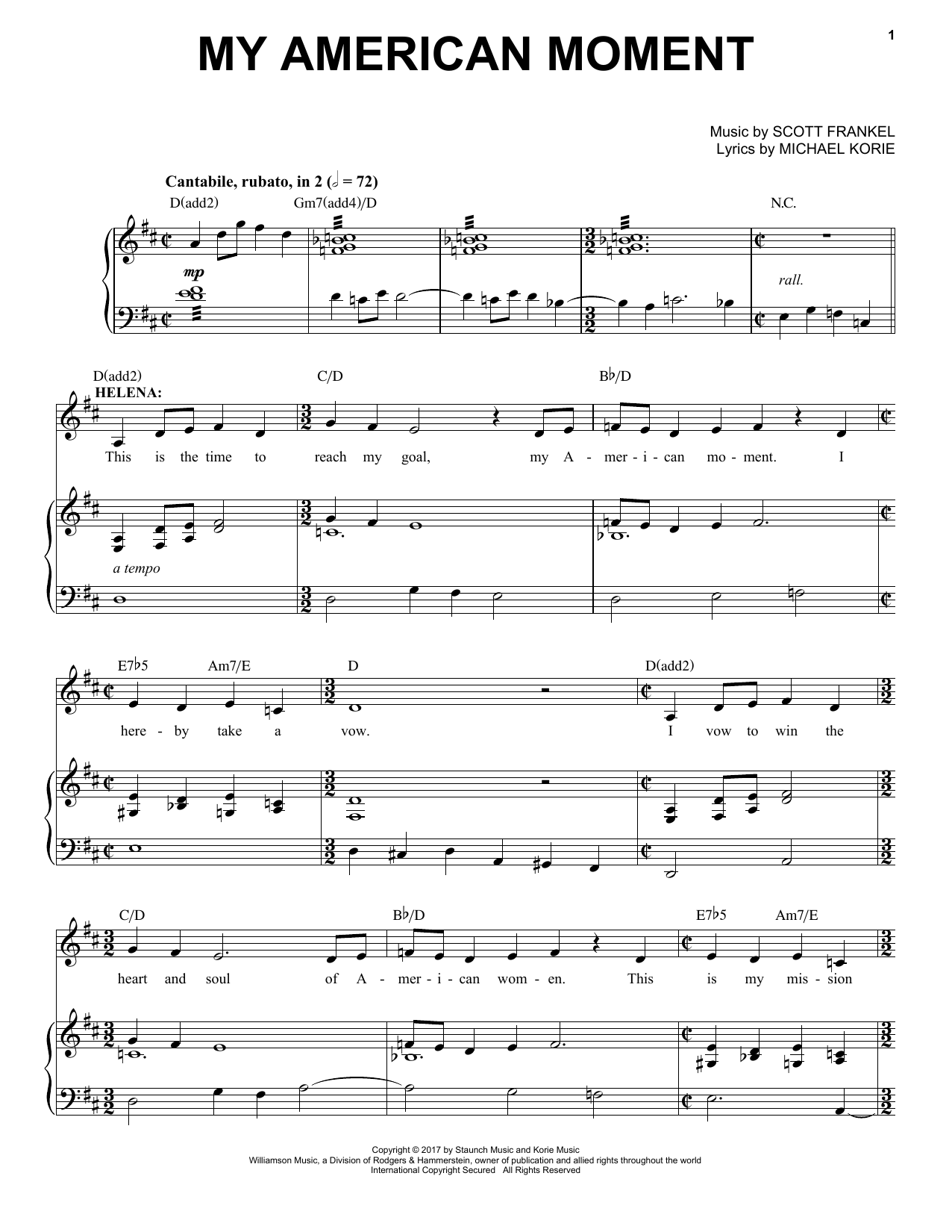 Download Scott Frankel & Michael Korie My American Moment Sheet Music and learn how to play Piano & Vocal PDF digital score in minutes