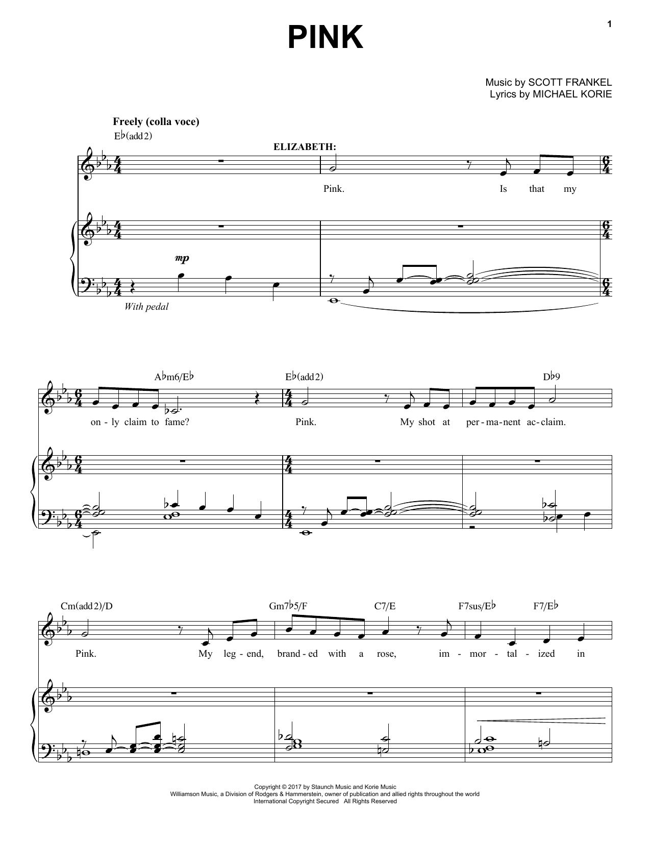 Download Scott Frankel & Michael Korie Pink Sheet Music and learn how to play Piano & Vocal PDF digital score in minutes