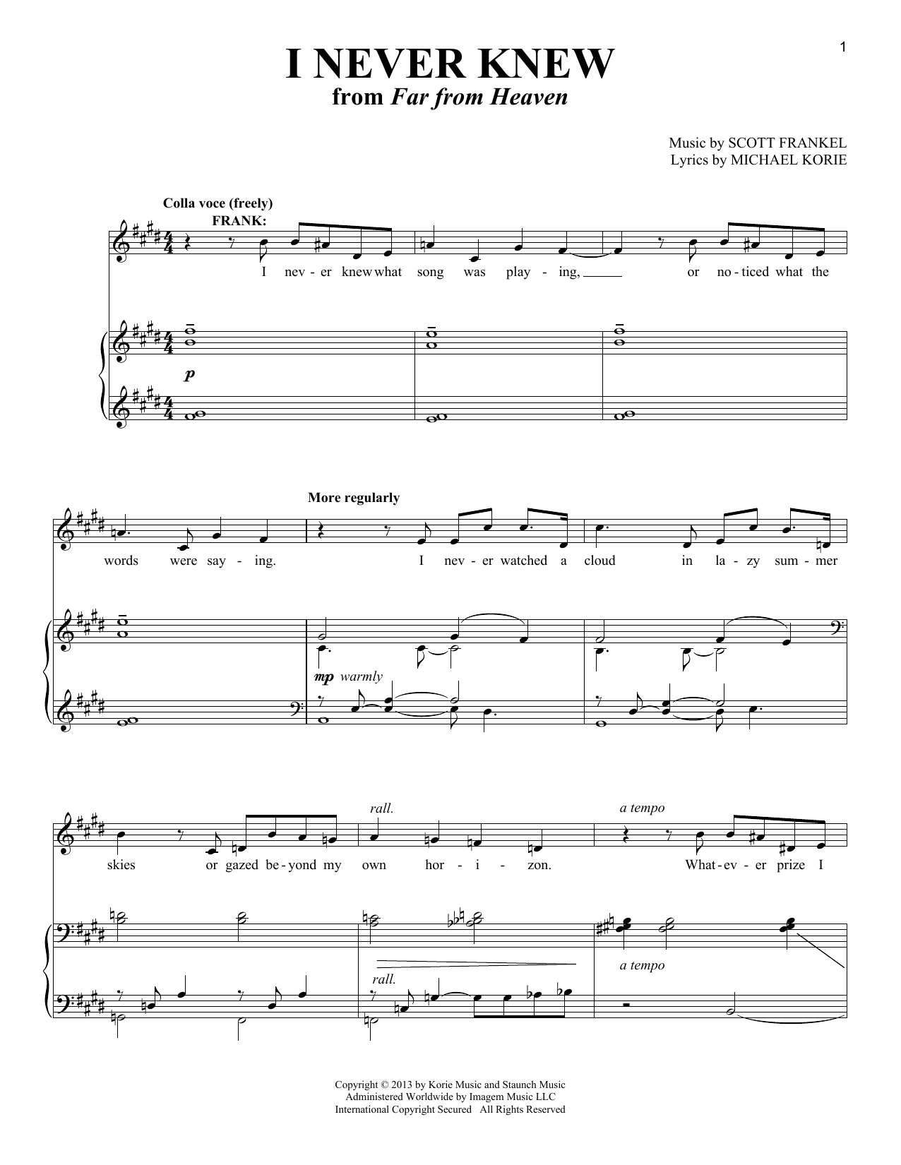 Download Scott Frankel I Never Knew Sheet Music and learn how to play Piano & Vocal PDF digital score in minutes