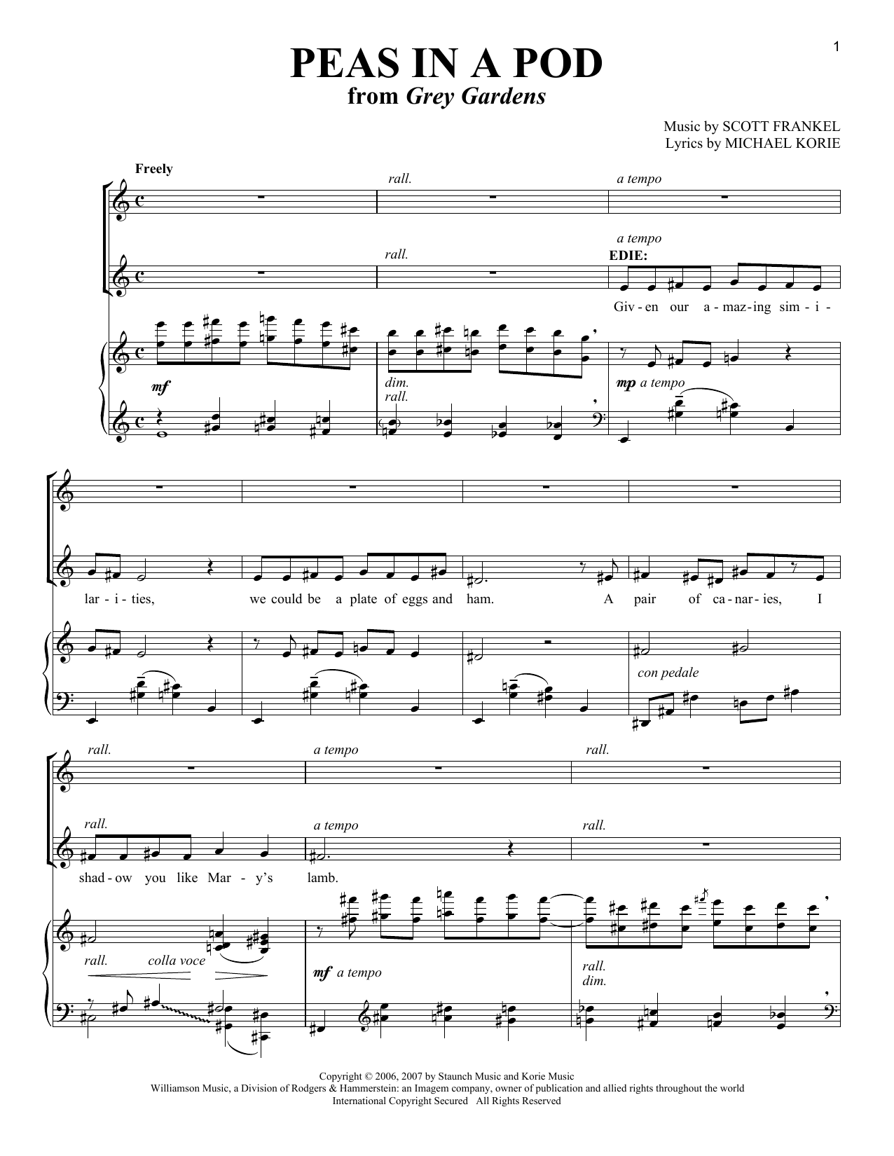 Download Scott Frankel Peas In A Pod Sheet Music and learn how to play Vocal Duet PDF digital score in minutes