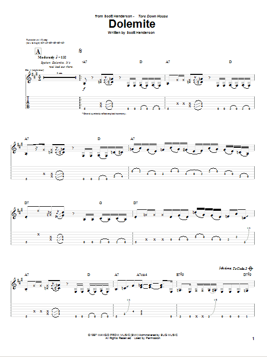 Download Scott Henderson Dolemite Sheet Music and learn how to play Guitar Tab PDF digital score in minutes