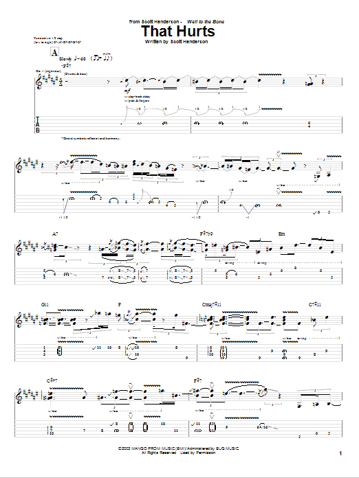 Download Scott Henderson That Hurts Sheet Music and learn how to play Guitar Tab PDF digital score in minutes