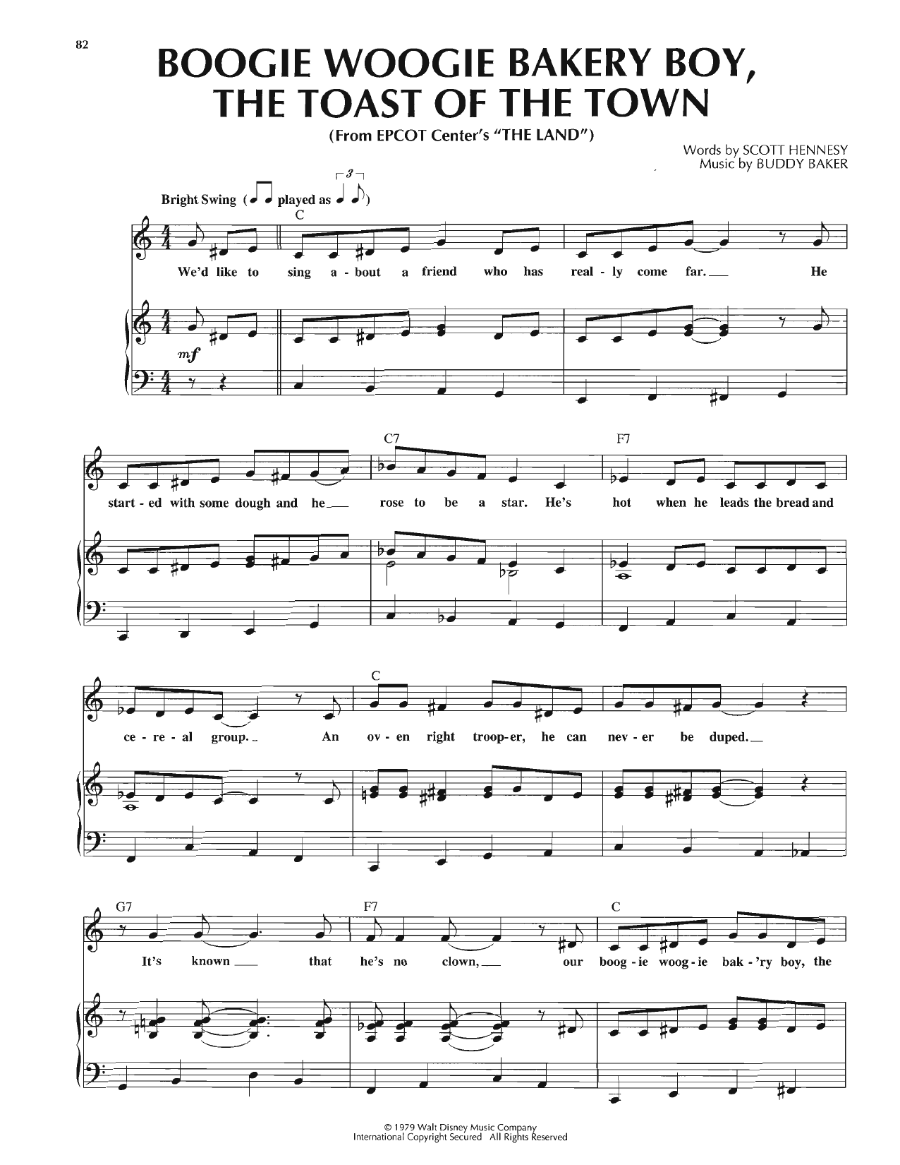 Download Scott Hennesy Boogie Woogie Bakery Boy, The Toast Of The Town Sheet Music and learn how to play Piano, Vocal & Guitar Chords (Right-Hand Melody) PDF digital score in minutes