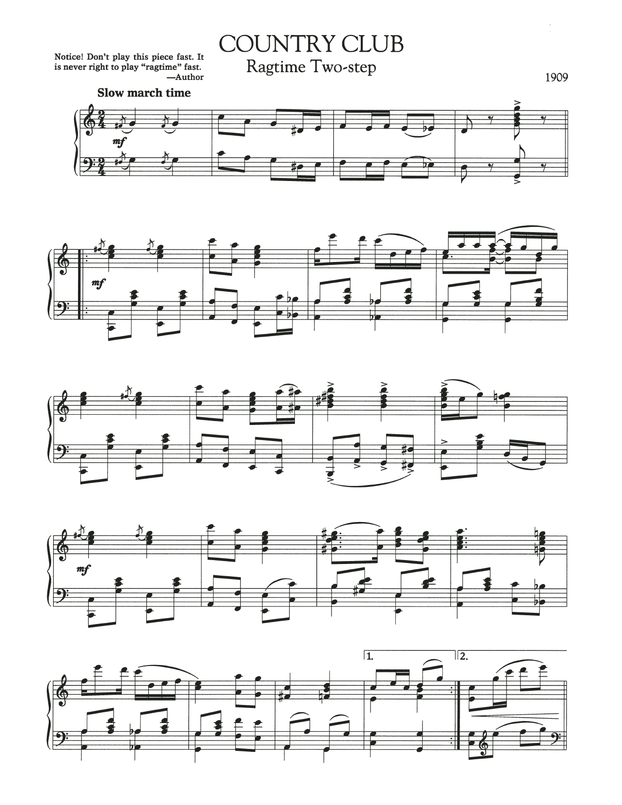 Download Scott Joplin Country Club Sheet Music and learn how to play Piano Solo PDF digital score in minutes