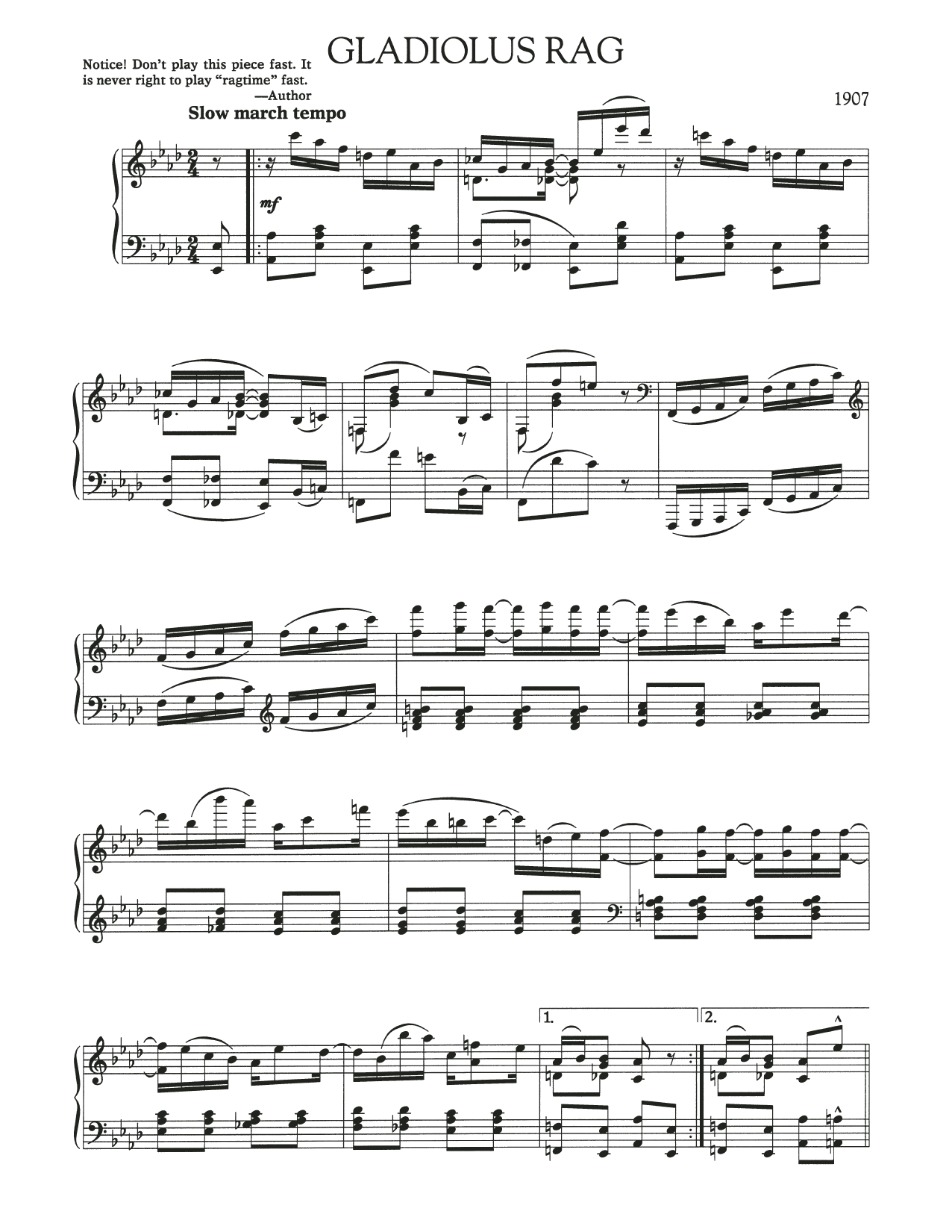 Download Scott Joplin Gladiolus Rag Sheet Music and learn how to play Piano Solo PDF digital score in minutes
