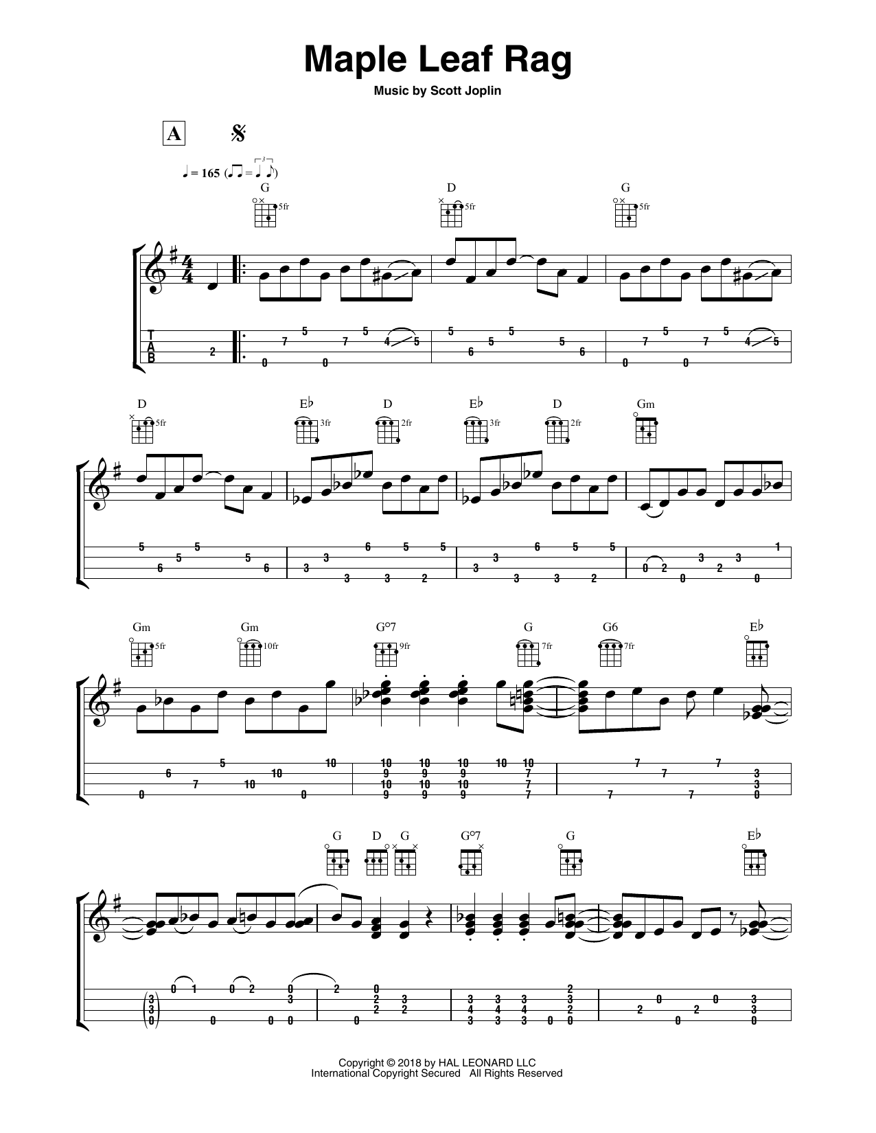 Download Fred Sokolow Maple Leaf Rag Sheet Music and learn how to play Easy Ukulele Tab PDF digital score in minutes