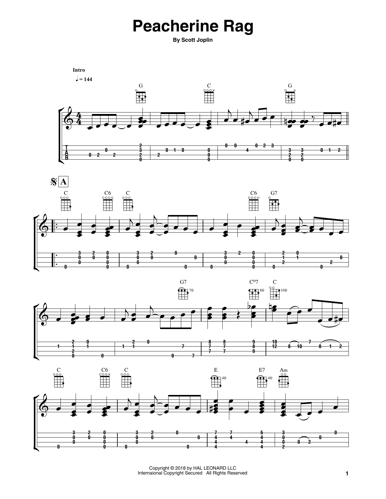 Download Fred Sokolow Peacherine Rag Sheet Music and learn how to play Easy Ukulele Tab PDF digital score in minutes