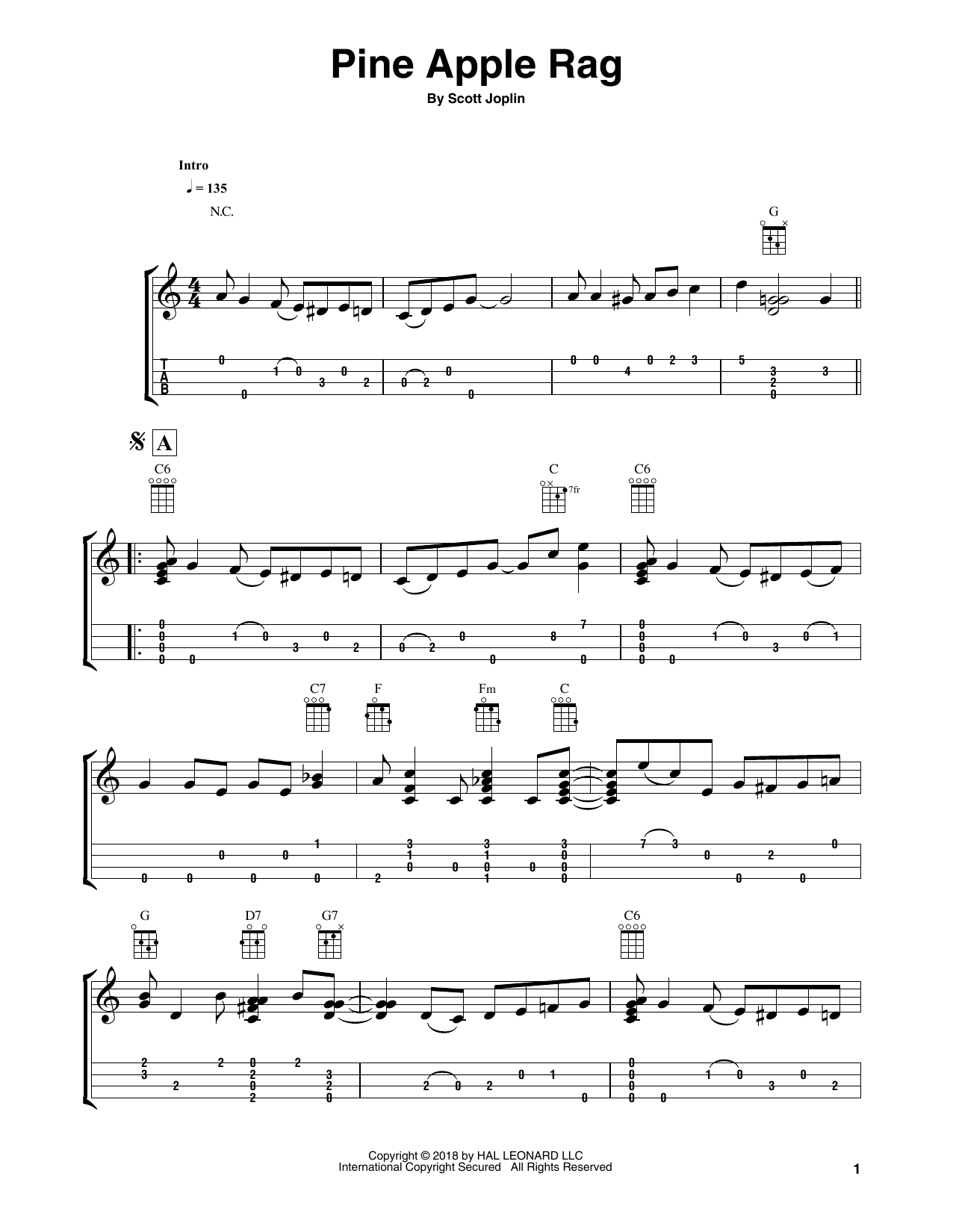 Download Fred Sokolow Pine Apple Rag Sheet Music and learn how to play Easy Ukulele Tab PDF digital score in minutes