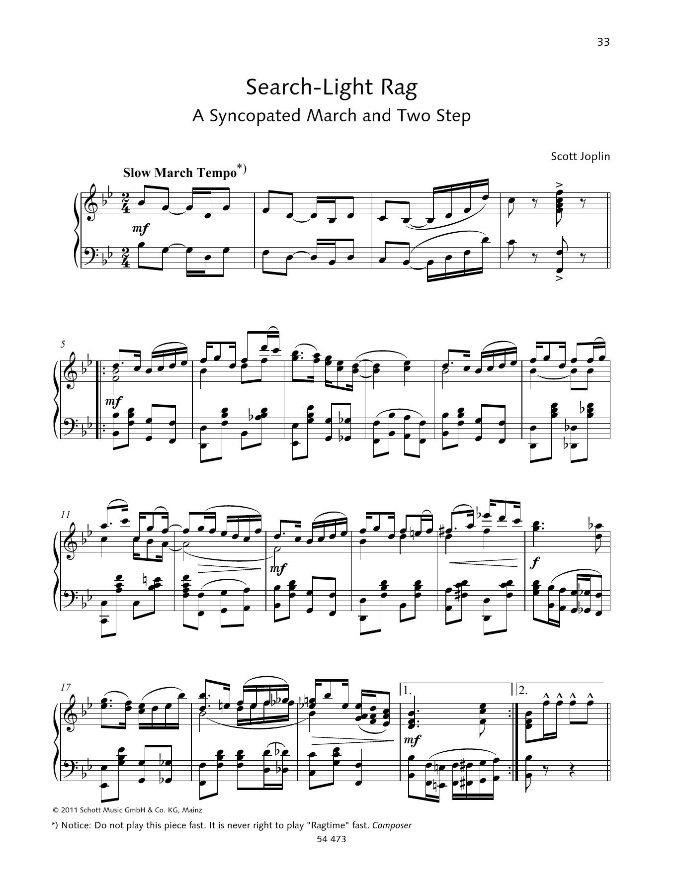 Download Scott Joplin Search-Light Rag Sheet Music and learn how to play Piano Solo PDF digital score in minutes