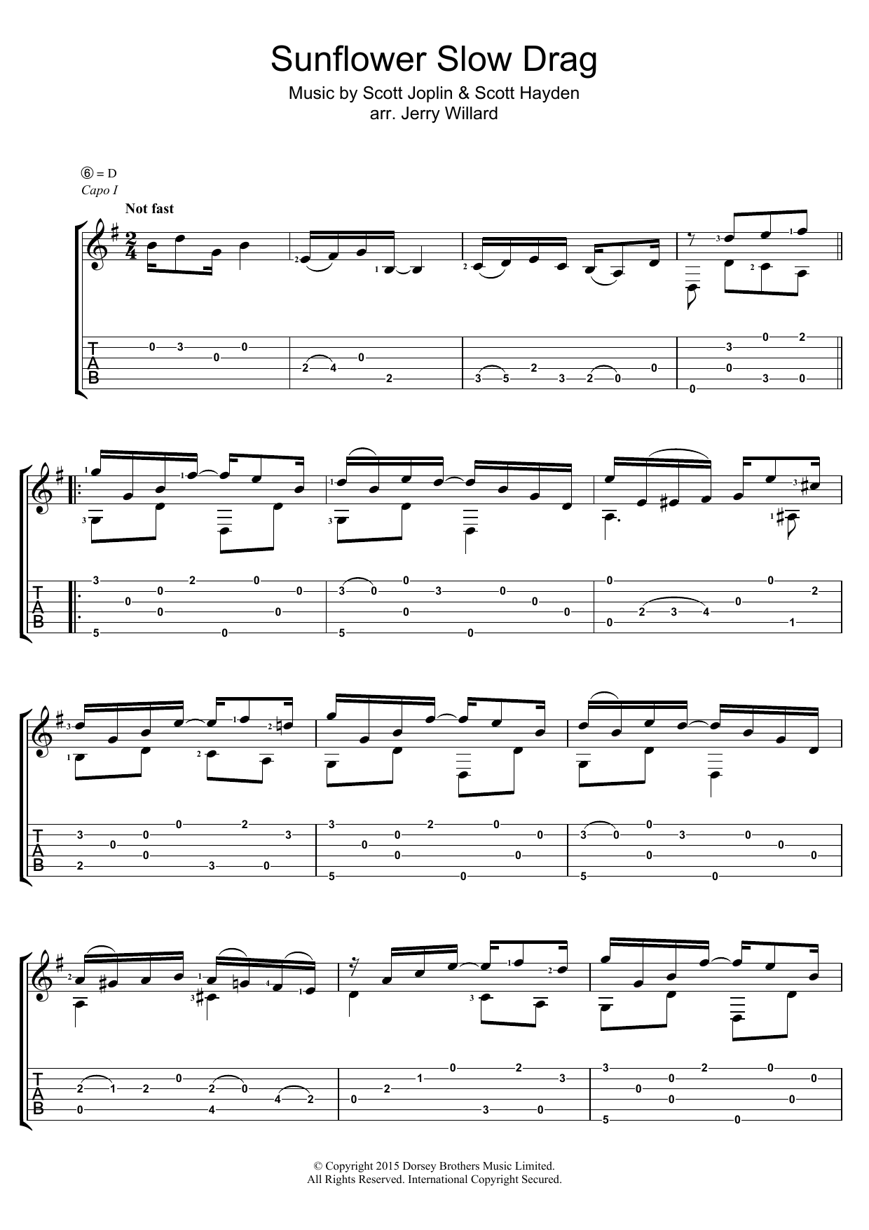 Download Scott Joplin Sunflower Slow Drag Sheet Music and learn how to play Guitar Tab PDF digital score in minutes