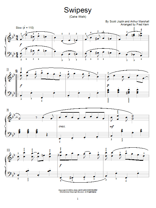 Download Scott Joplin Swipesy Sheet Music and learn how to play Piano Solo PDF digital score in minutes