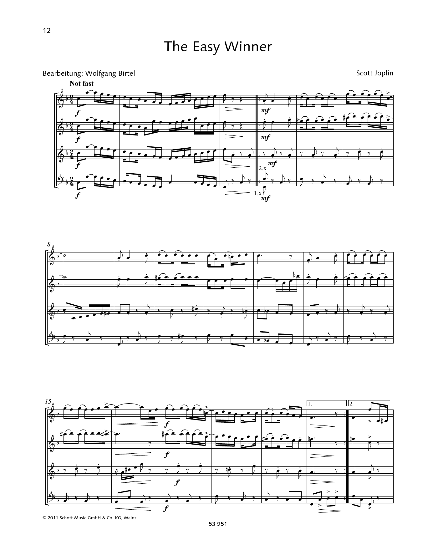 Download Scott Joplin The Easy Winner Sheet Music and learn how to play Woodwind Ensemble PDF digital score in minutes