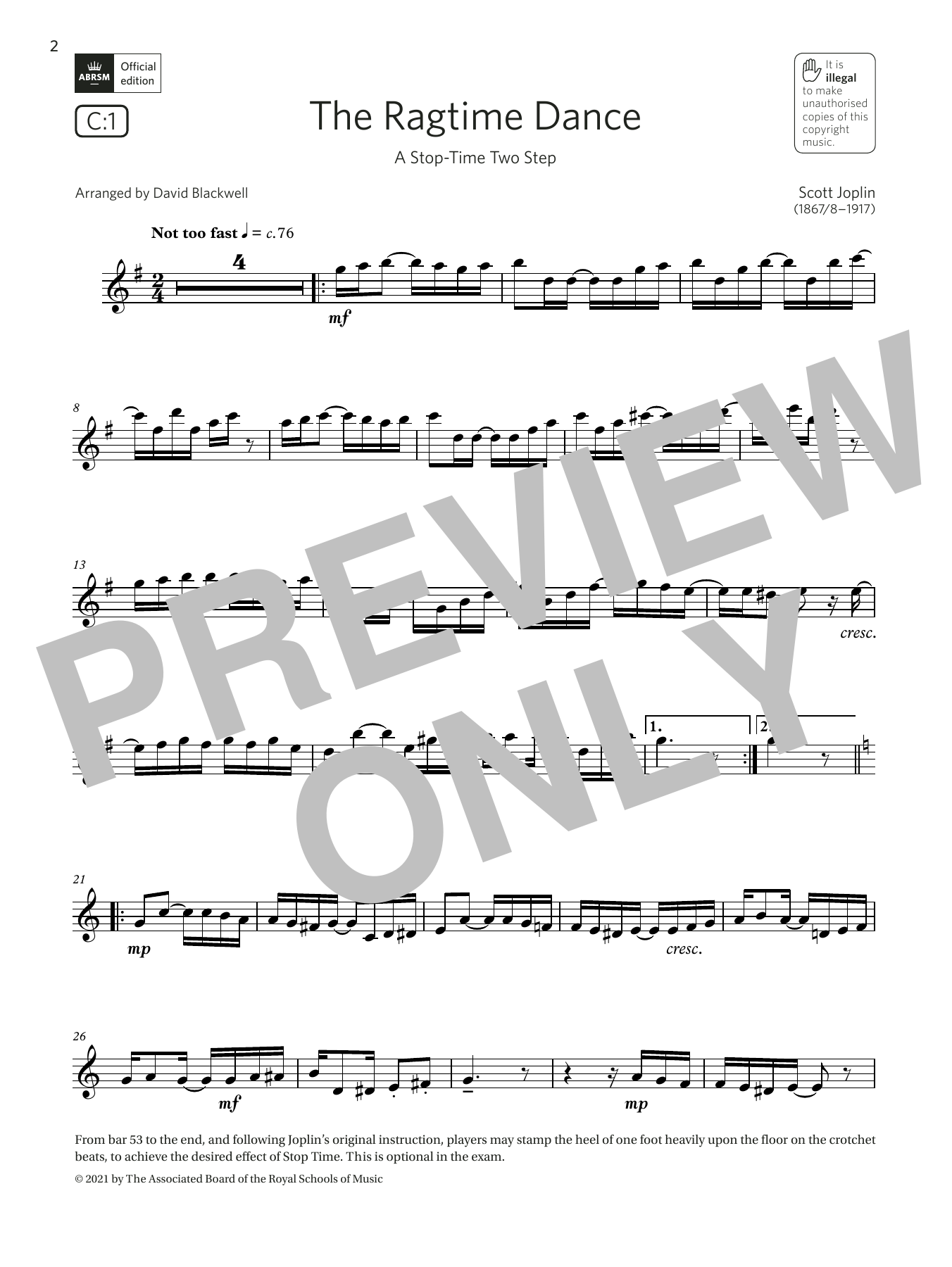 Download Scott Joplin The Ragtime Dance (A Stop-Time Two Step) (Grade 5 C1 from the ABRSM Saxophone s Sheet Music and learn how to play Alto Sax Solo PDF digital score in minutes
