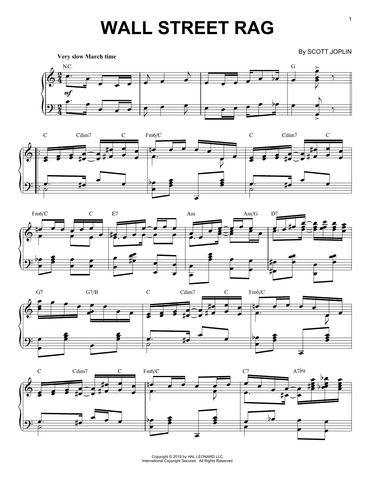 Download Scott Joplin Wall Street Rag [Jazz version] Sheet Music and learn how to play Piano Solo PDF digital score in minutes