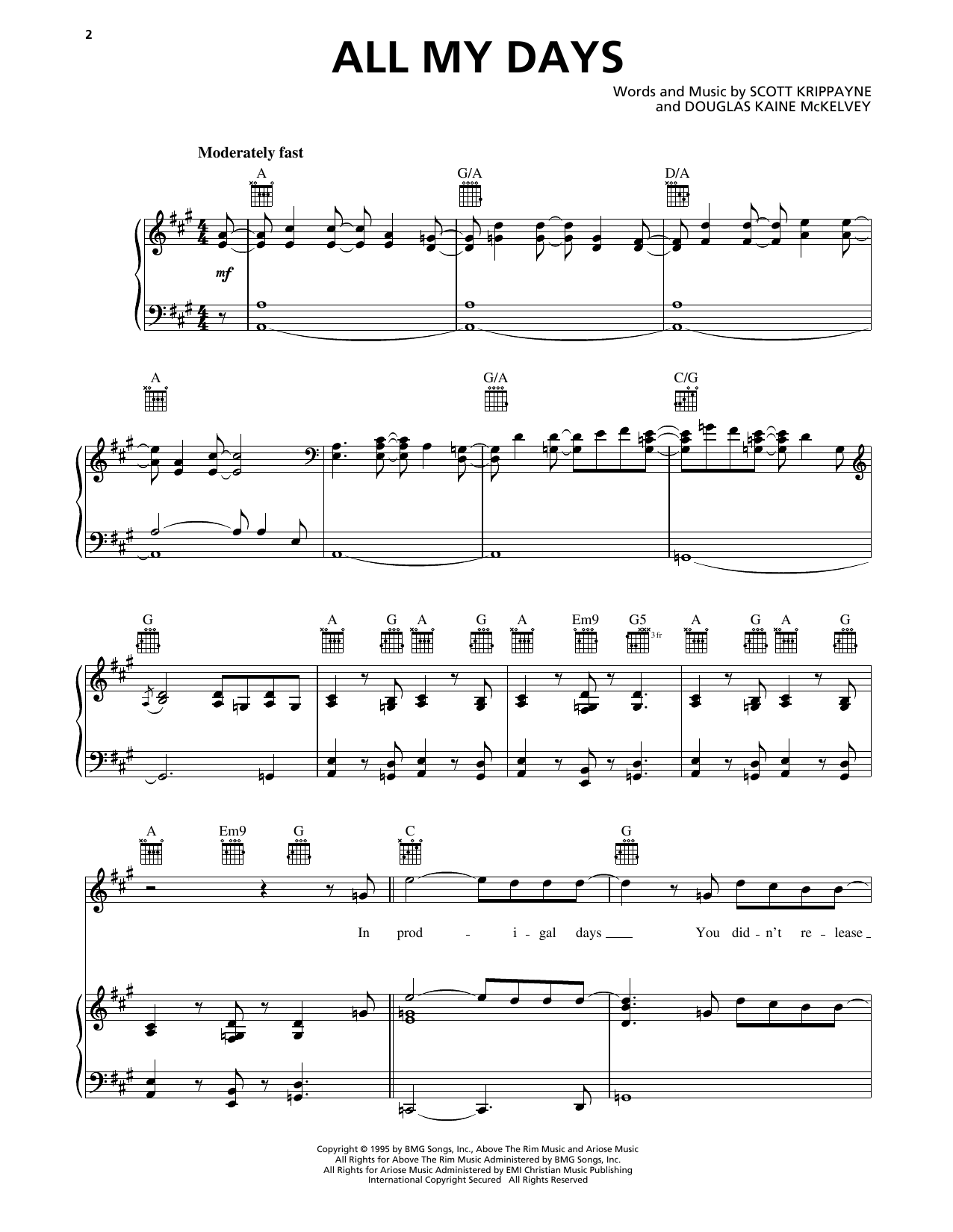 Download Scott Krippayne All My Days Sheet Music and learn how to play Piano, Vocal & Guitar Chords (Right-Hand Melody) PDF digital score in minutes