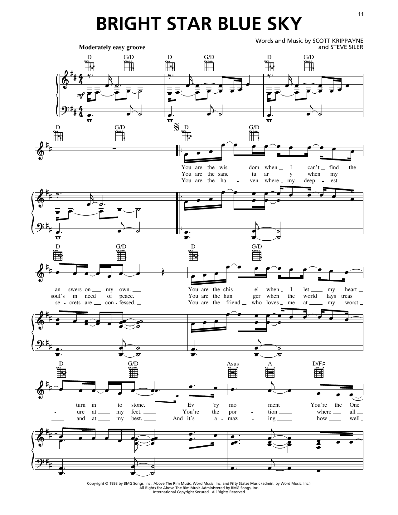 Download Scott Krippayne Bright Star Blue Sky Sheet Music and learn how to play Piano, Vocal & Guitar Chords (Right-Hand Melody) PDF digital score in minutes