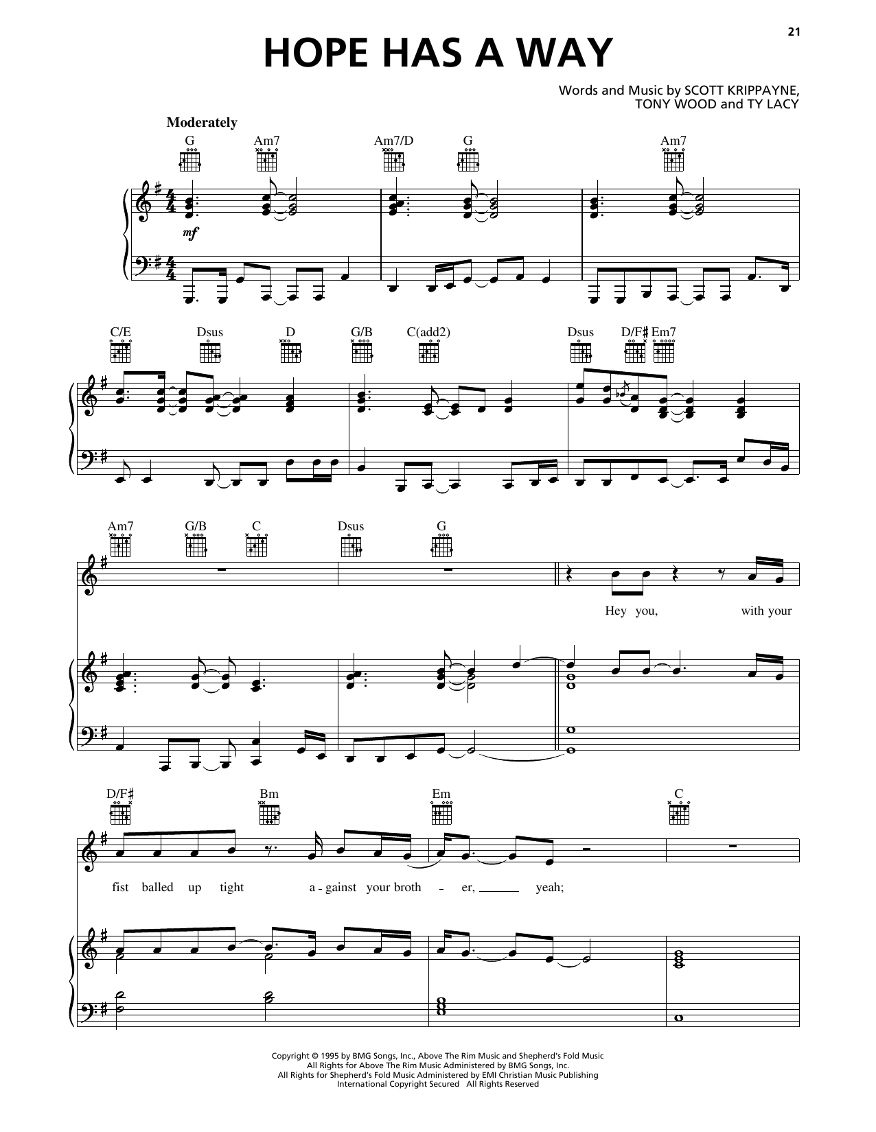 Download Scott Krippayne Hope Has A Way Sheet Music and learn how to play Piano, Vocal & Guitar Chords (Right-Hand Melody) PDF digital score in minutes