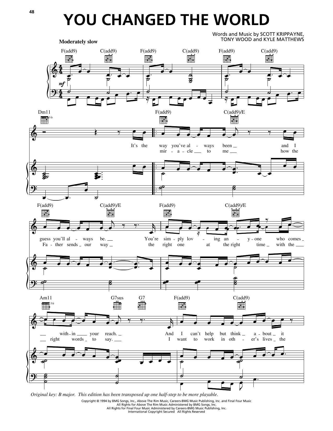 Download Scott Krippayne You Changed The World Sheet Music and learn how to play Piano, Vocal & Guitar Chords (Right-Hand Melody) PDF digital score in minutes