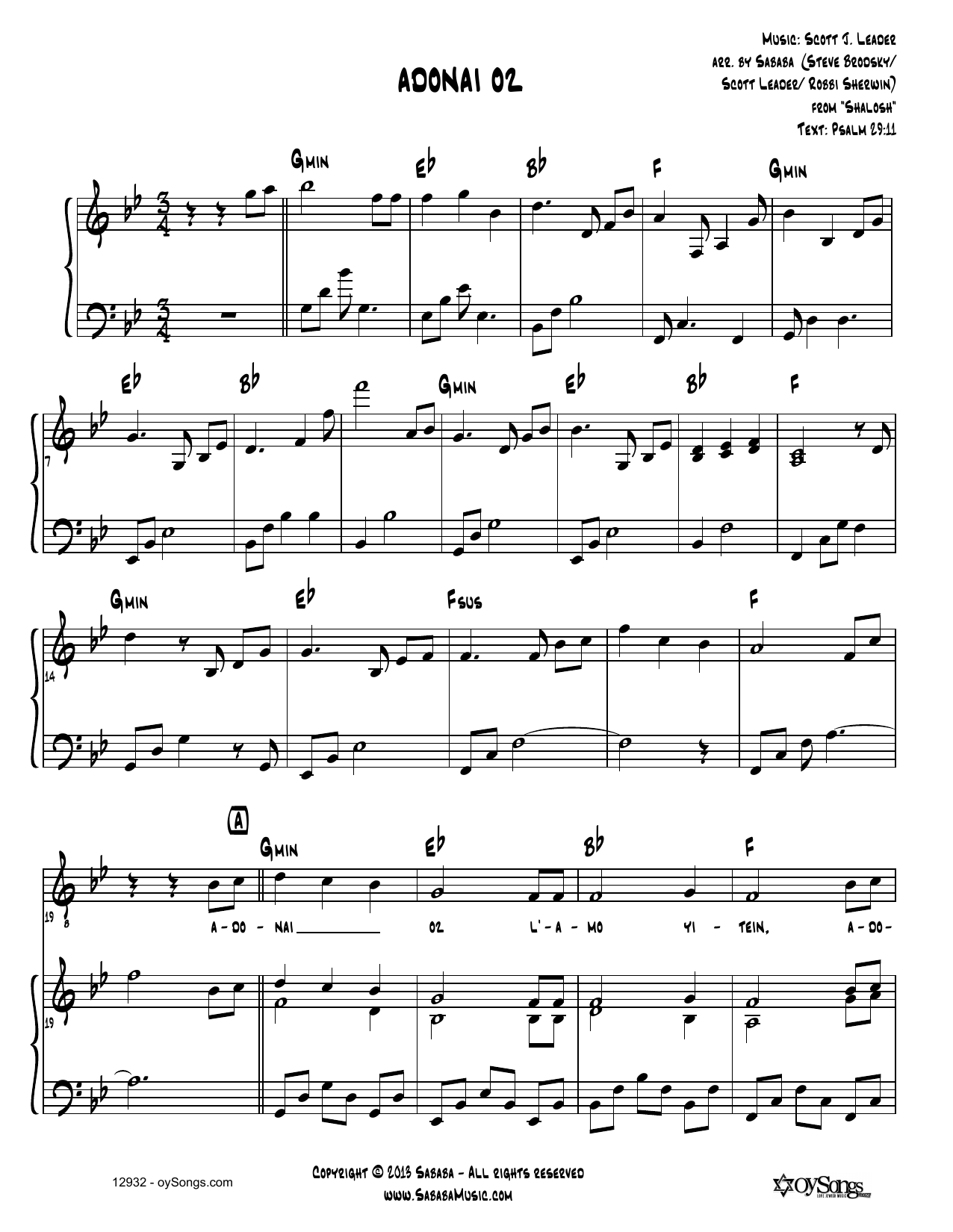 Download Scott Leader Adonai Oz Sheet Music and learn how to play Piano, Vocal & Guitar (Right-Hand Melody) PDF digital score in minutes