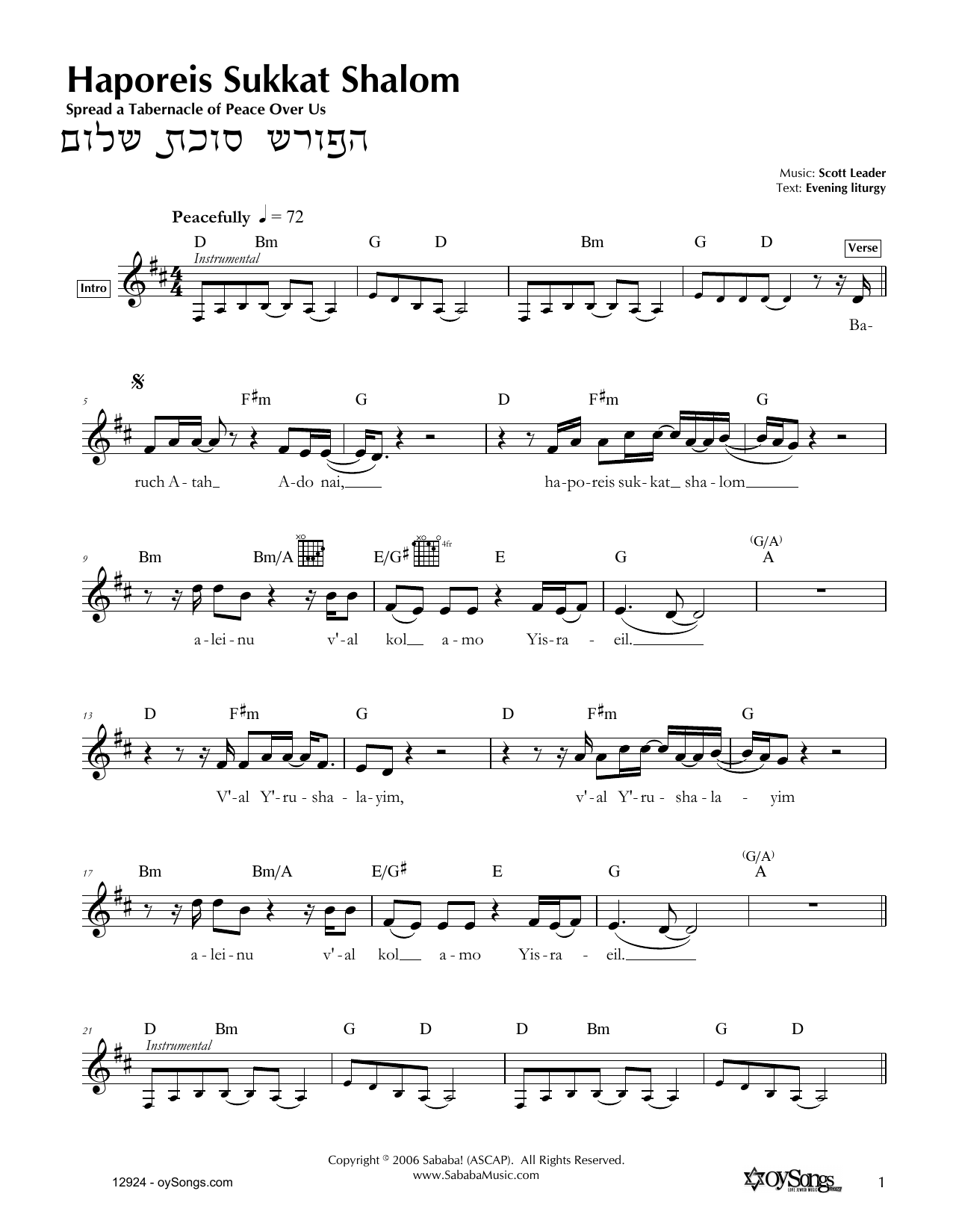 Download Scott Leader Haporeis Sukkat Shalom Sheet Music and learn how to play Melody Line, Lyrics & Chords PDF digital score in minutes