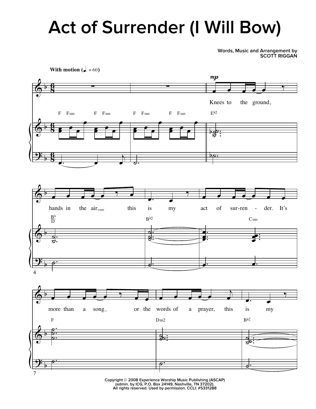 Download Scott Riggan Act Of Surrender (I Will Bow) Sheet Music and learn how to play Lead Sheet / Fake Book PDF digital score in minutes