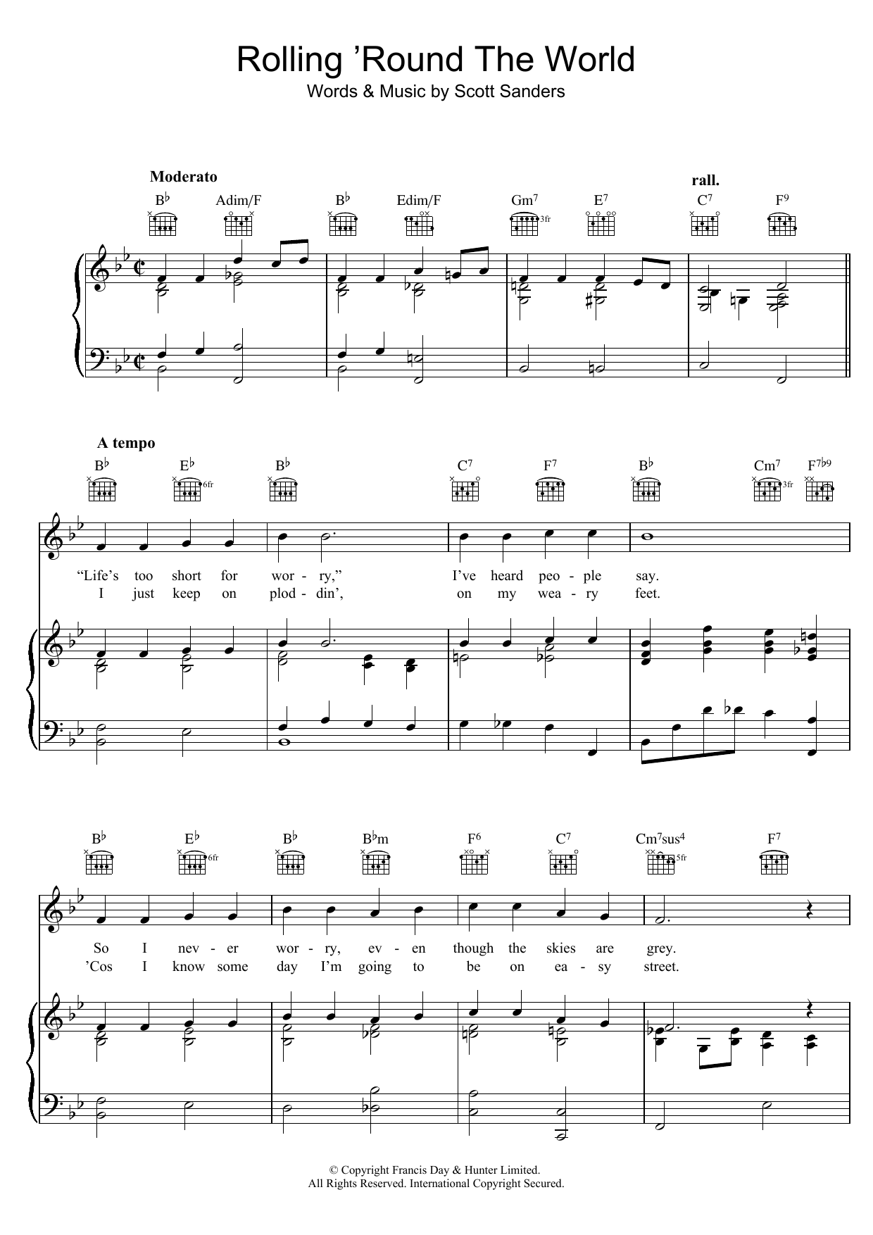 Download Scott Sanders Rolling Round The World Sheet Music and learn how to play Piano, Vocal & Guitar (Right-Hand Melody) PDF digital score in minutes