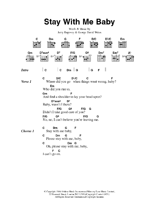 Download Scott Walker Stay With Me Baby Sheet Music and learn how to play Lyrics & Chords PDF digital score in minutes