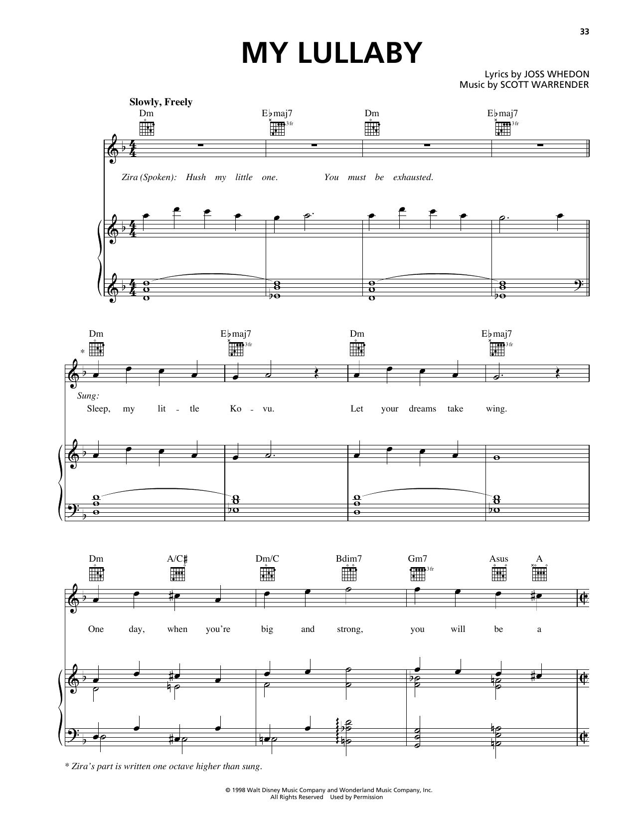 Download Scott Warrender My Lullaby (from The Lion King II: Simba's Pride) Sheet Music and learn how to play Piano, Vocal & Guitar Chords (Right-Hand Melody) PDF digital score in minutes