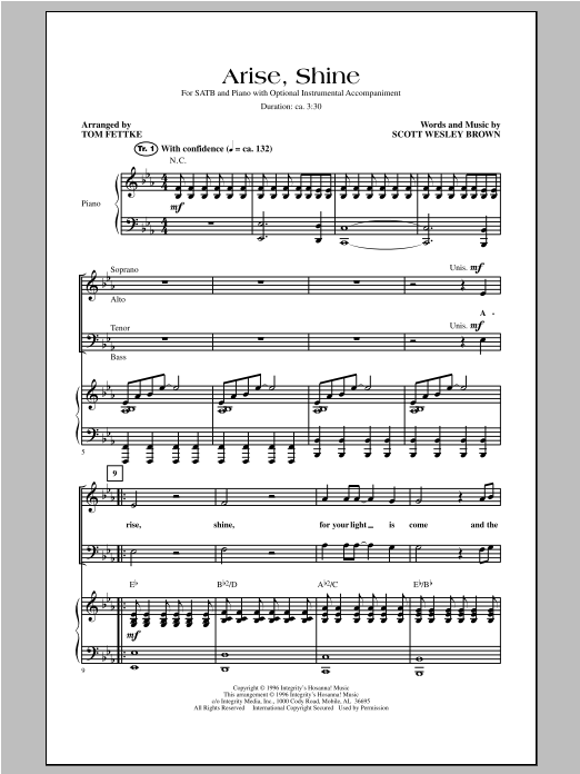 Download Tom Fettke Arise Shine Sheet Music and learn how to play SATB PDF digital score in minutes