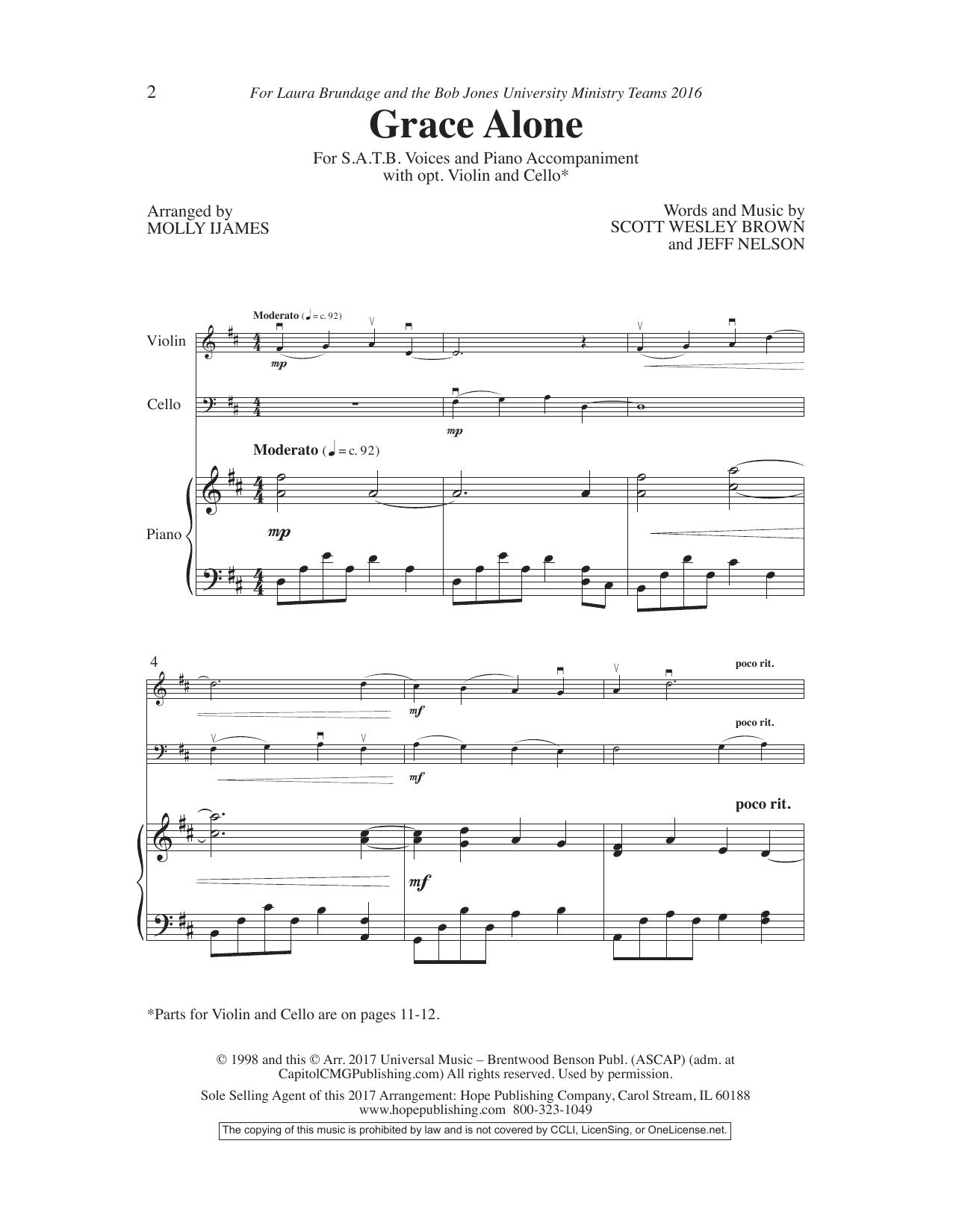 Download Scott Wesley Brown Grace Alone Sheet Music and learn how to play SATB Choir PDF digital score in minutes