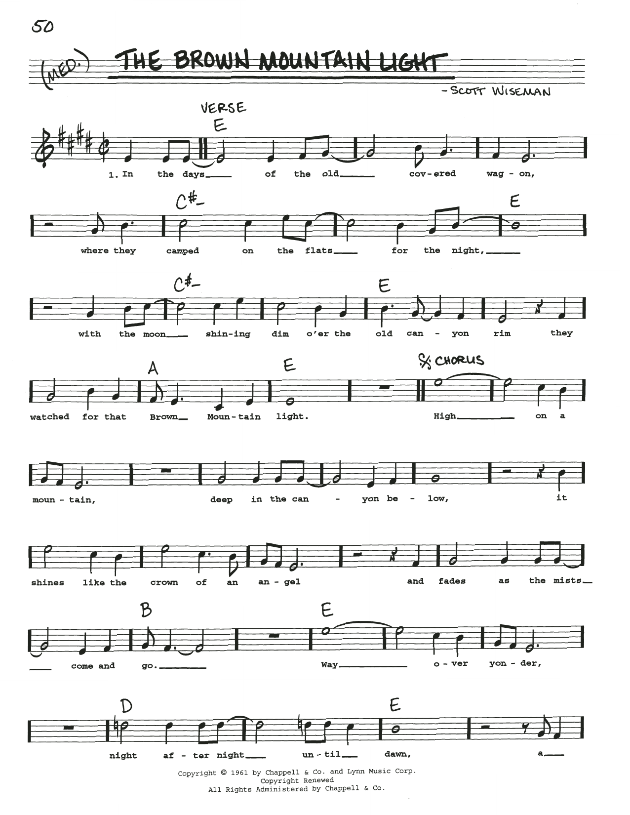 Download Scott Wiseman The Brown Mountain Light Sheet Music and learn how to play Real Book – Melody, Lyrics & Chords PDF digital score in minutes