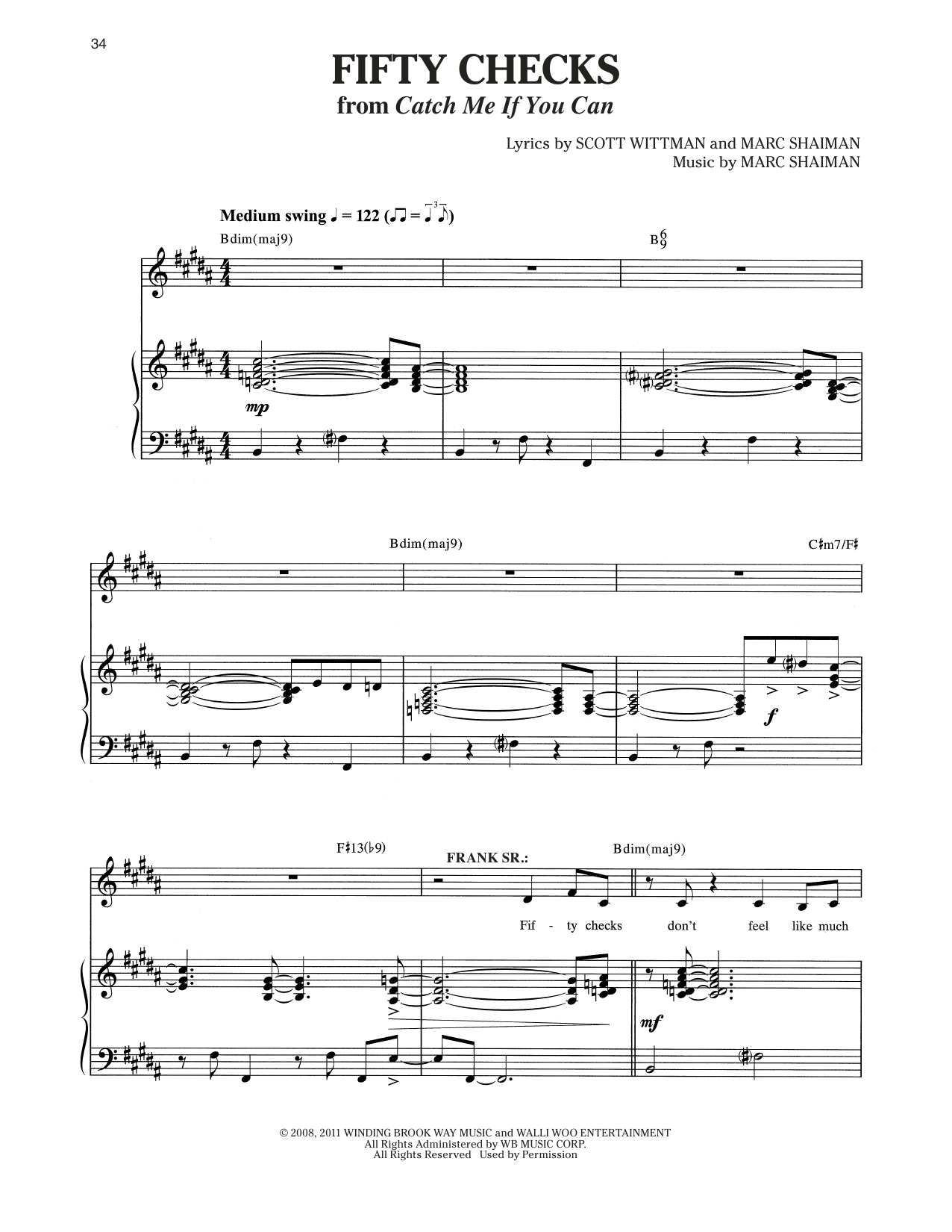 Download Scott Wittman & Marc Shaiman Fifty Checks (from Catch Me If You Can) Sheet Music and learn how to play Piano & Vocal PDF digital score in minutes