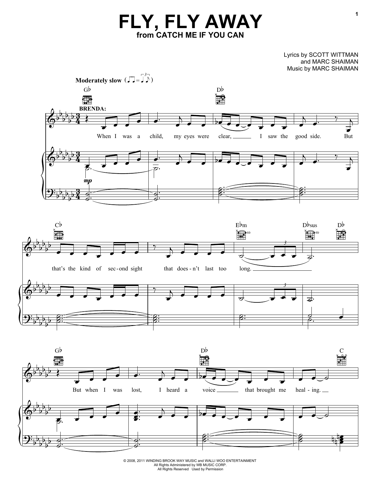 Download Scott Wittman Fly, Fly Away Sheet Music and learn how to play Piano, Vocal & Guitar (Right-Hand Melody) PDF digital score in minutes