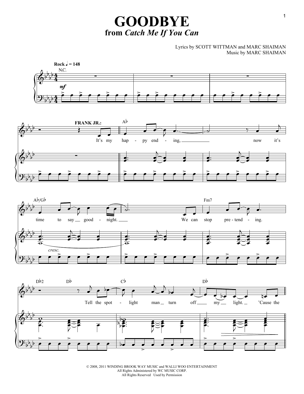 Download Scott Wittman and Marc Shaiman Goodbye (from Catch Me If You Can) Sheet Music and learn how to play Piano & Vocal PDF digital score in minutes