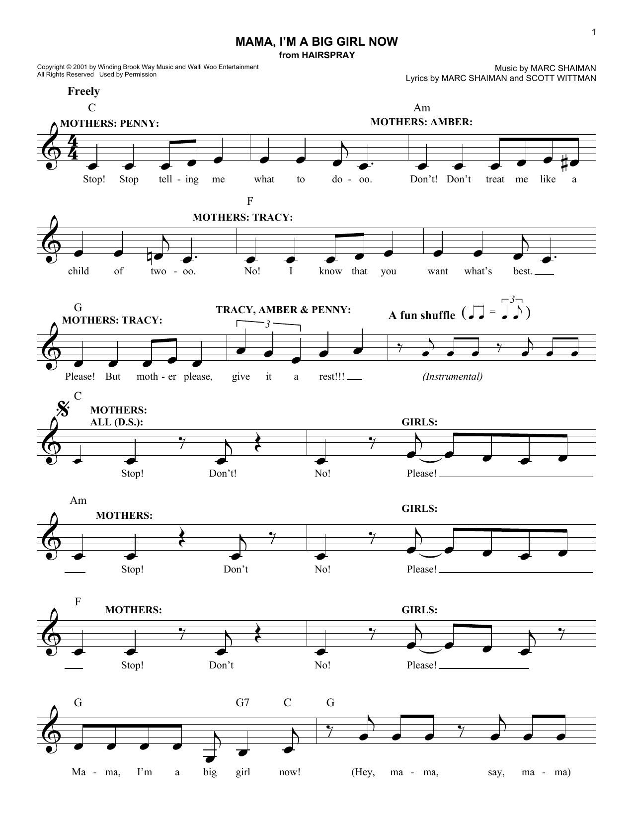 Download Scott Wittman Mama, I'm A Big Girl Now Sheet Music and learn how to play Melody Line, Lyrics & Chords PDF digital score in minutes